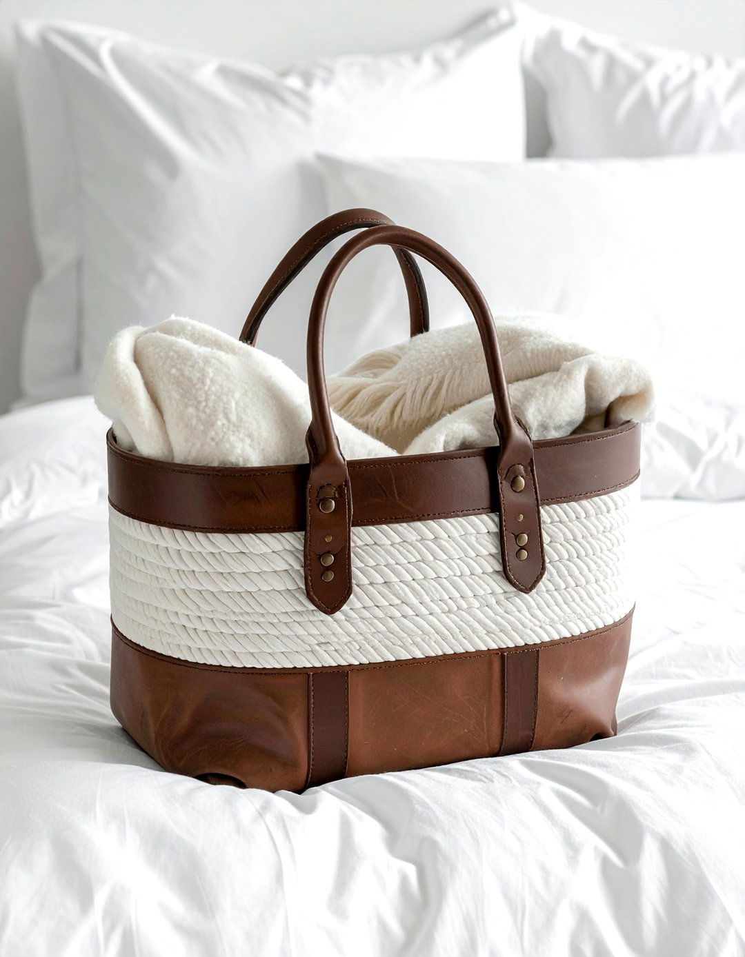 Leather Handle Basket - 30 blanket basket ideas