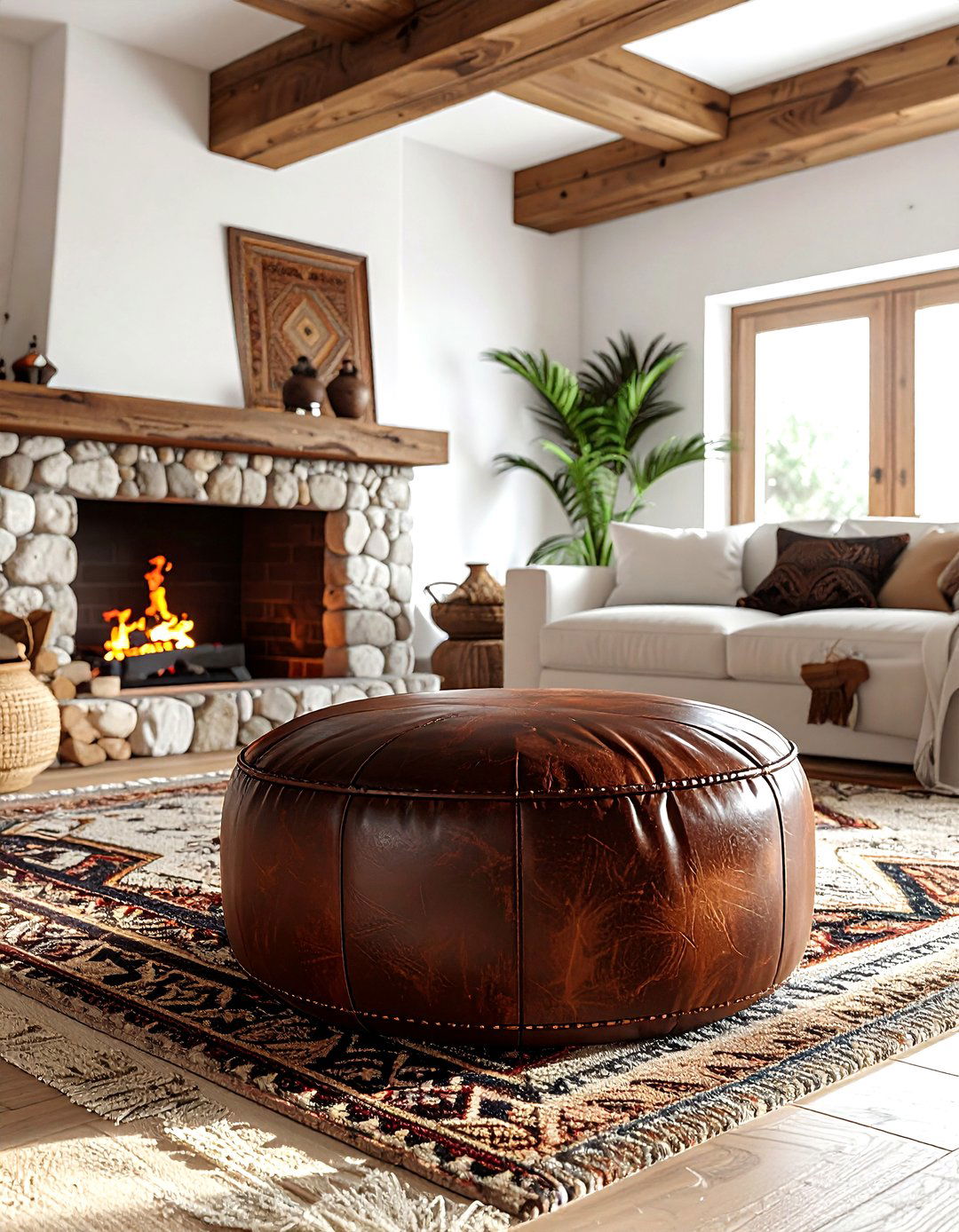 Leather Moroccan Pouf - 30 living room pouf seating ideas