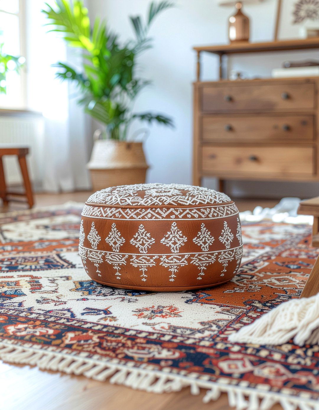 Leather Moroccan pouf - 30 bedroom poufs