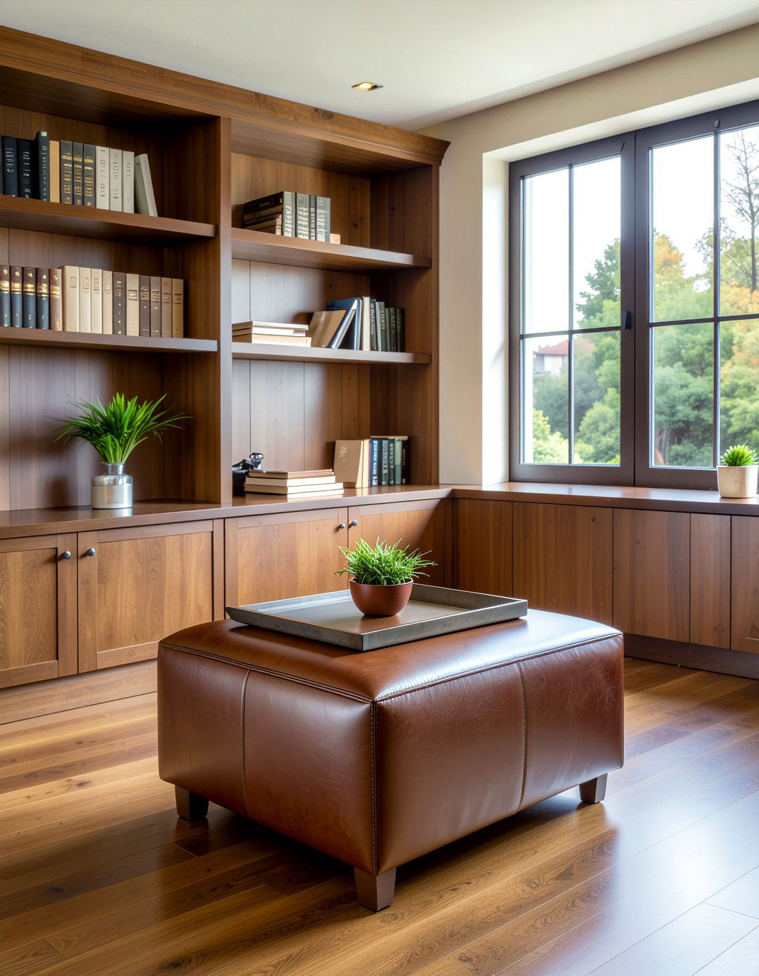 Leather Ottoman Pouf - 30 living room pouf ideas