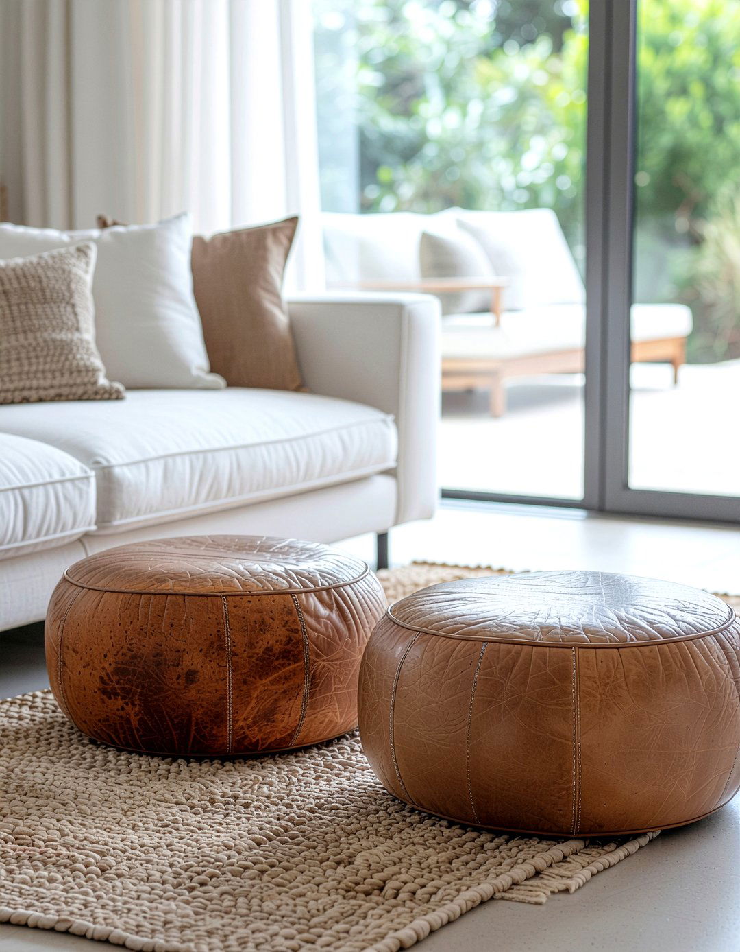 Leather Pouf Ottoman - 30 living room Moroccan furniture ideas