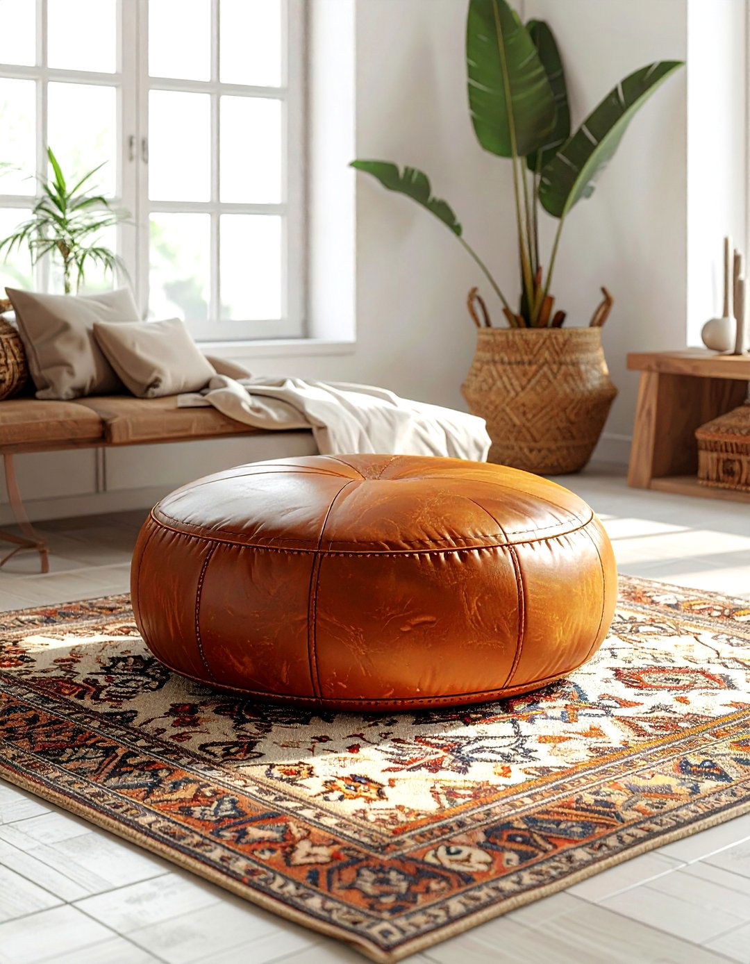 Leather Pouf Ottoman - 30 Moroccan home decor ideas