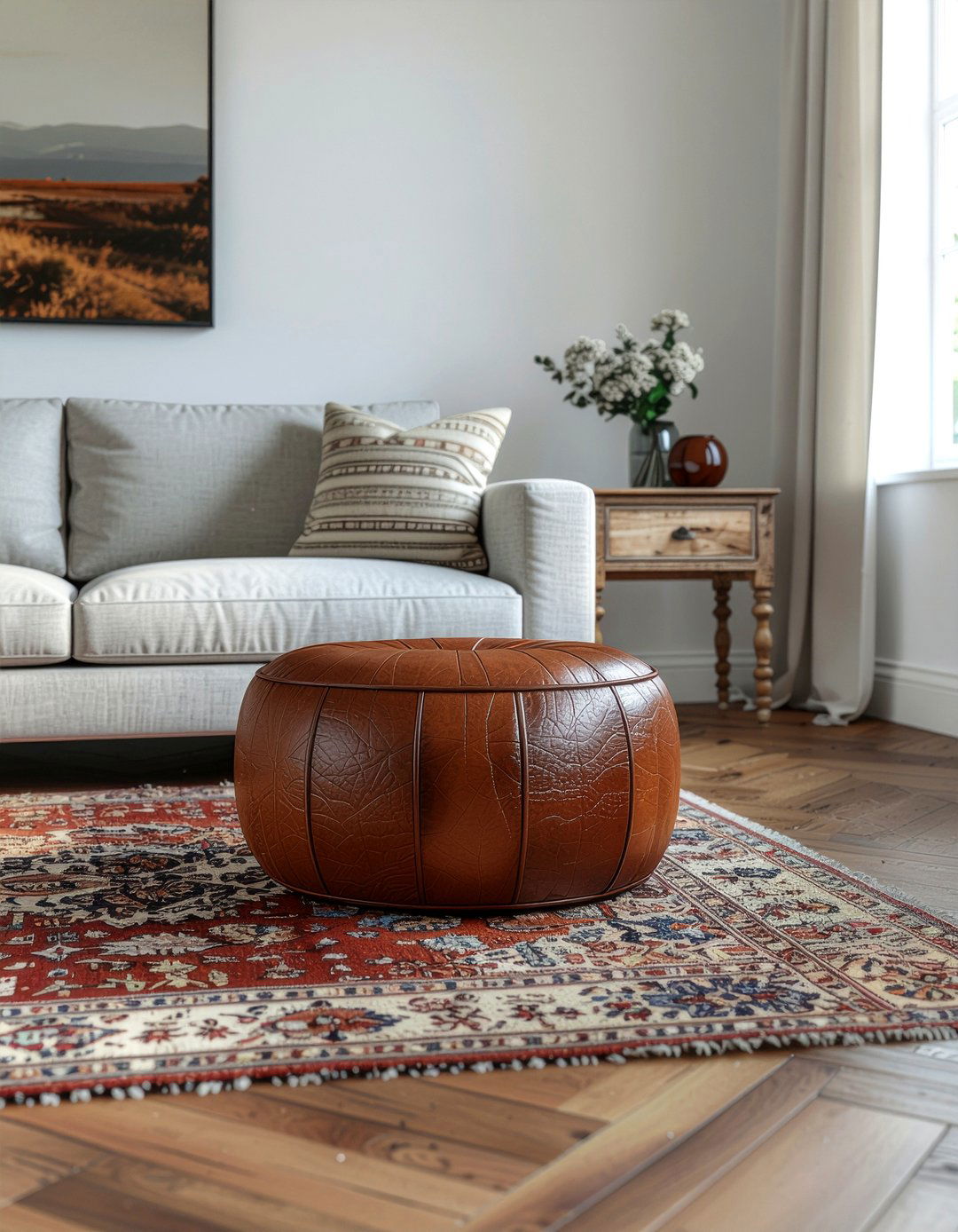 Leather Poufs - 30 living room floor seating ideas