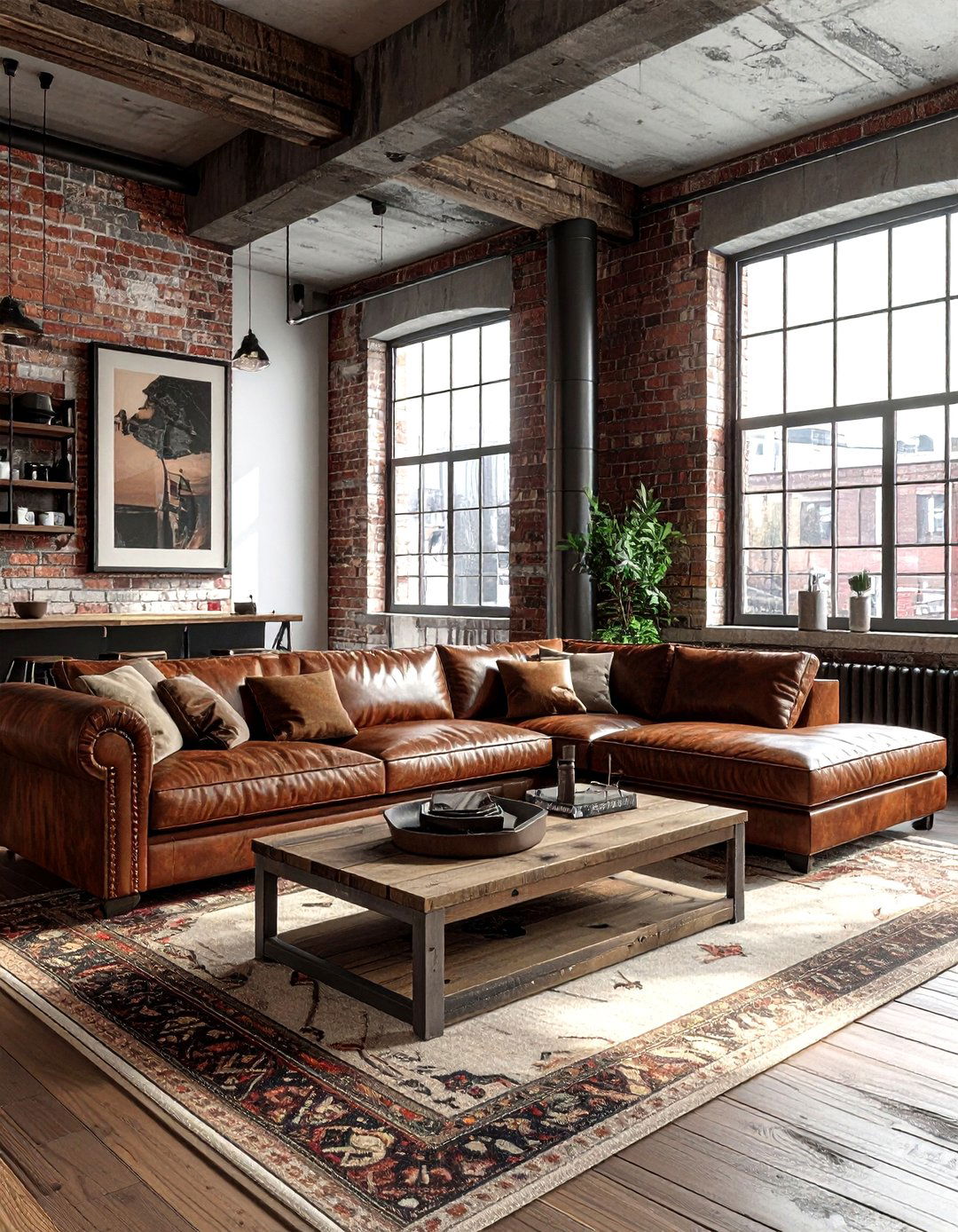 Leather Sectional Couch - 30 loft living room ideas