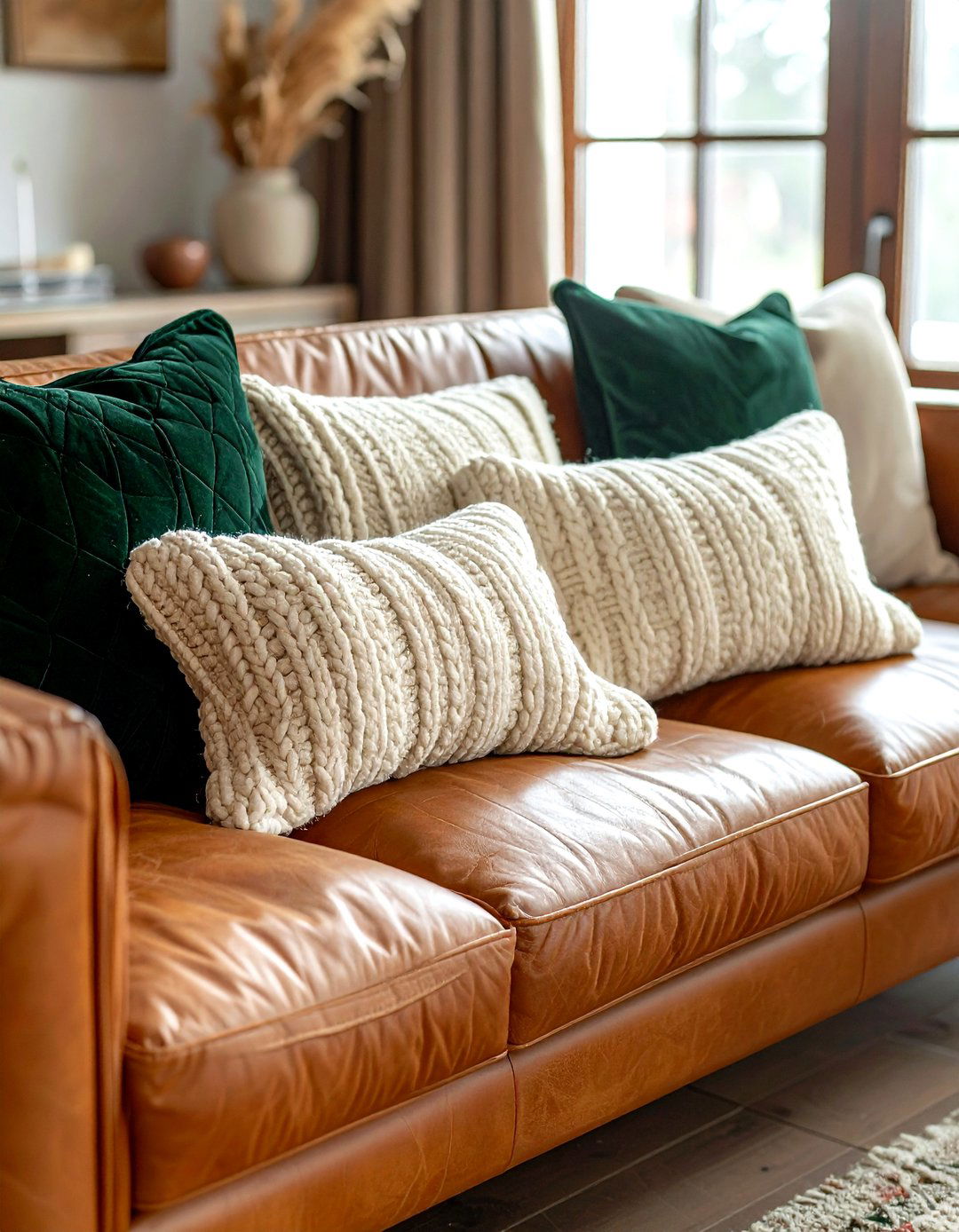 Leather Sofa Cushion - 30 pillow arrangement ideas