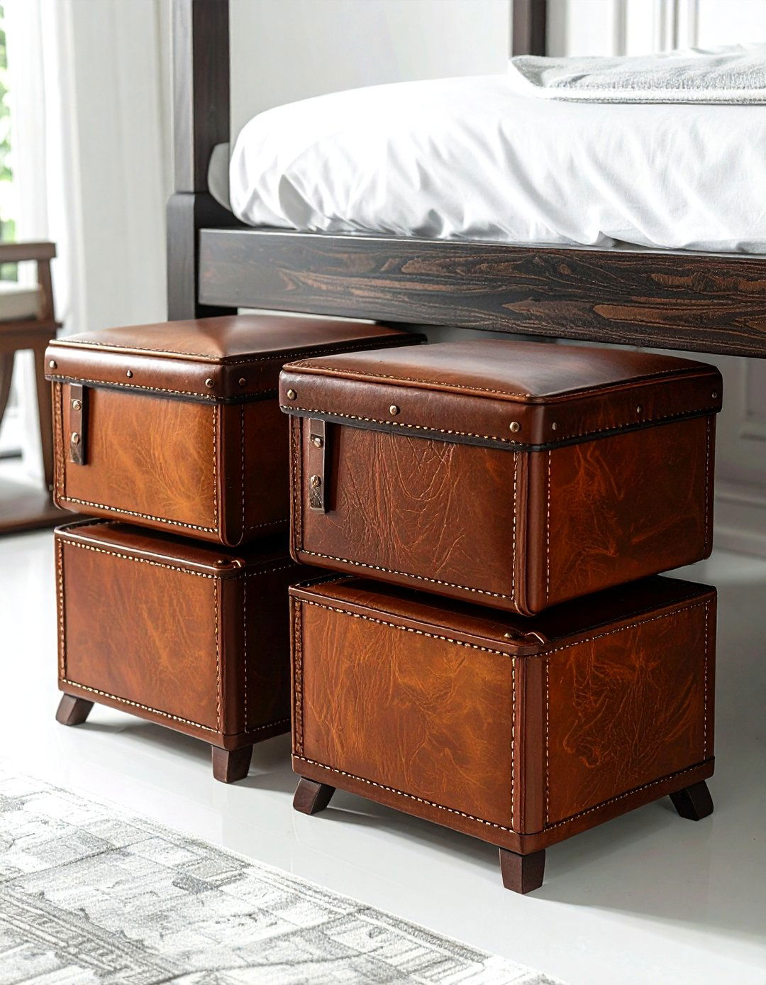 Leather Storage Bins - 30 living room under bed storage ideas