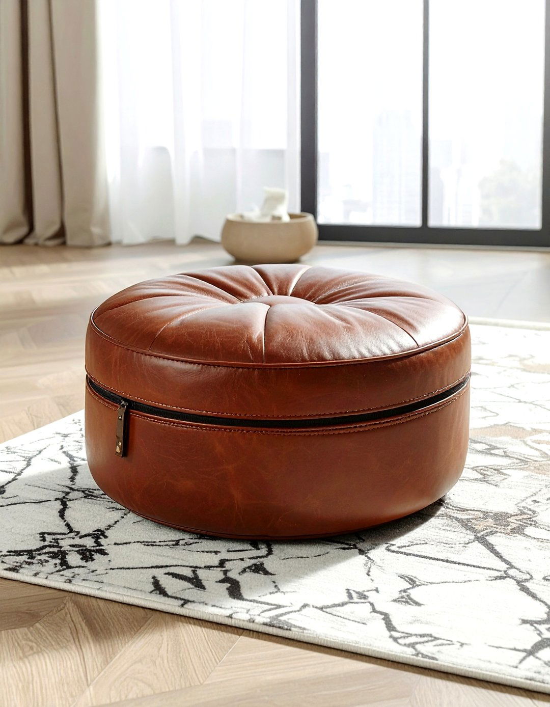 Leather Storage Pouf - 30 living room pillow storage ideas
