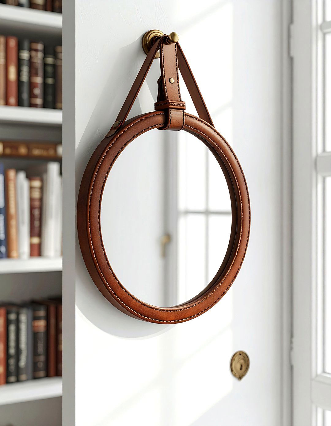 Leather Strap Mirror - 30 round mirror ideas
