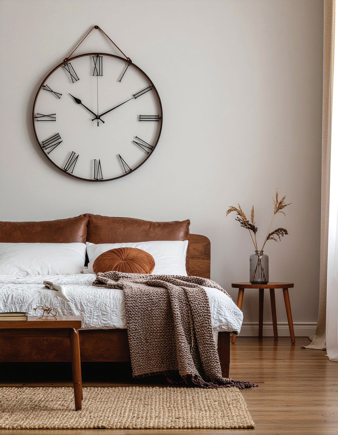 Leather Strap Wall Clock - 30 bedroom wall clocks