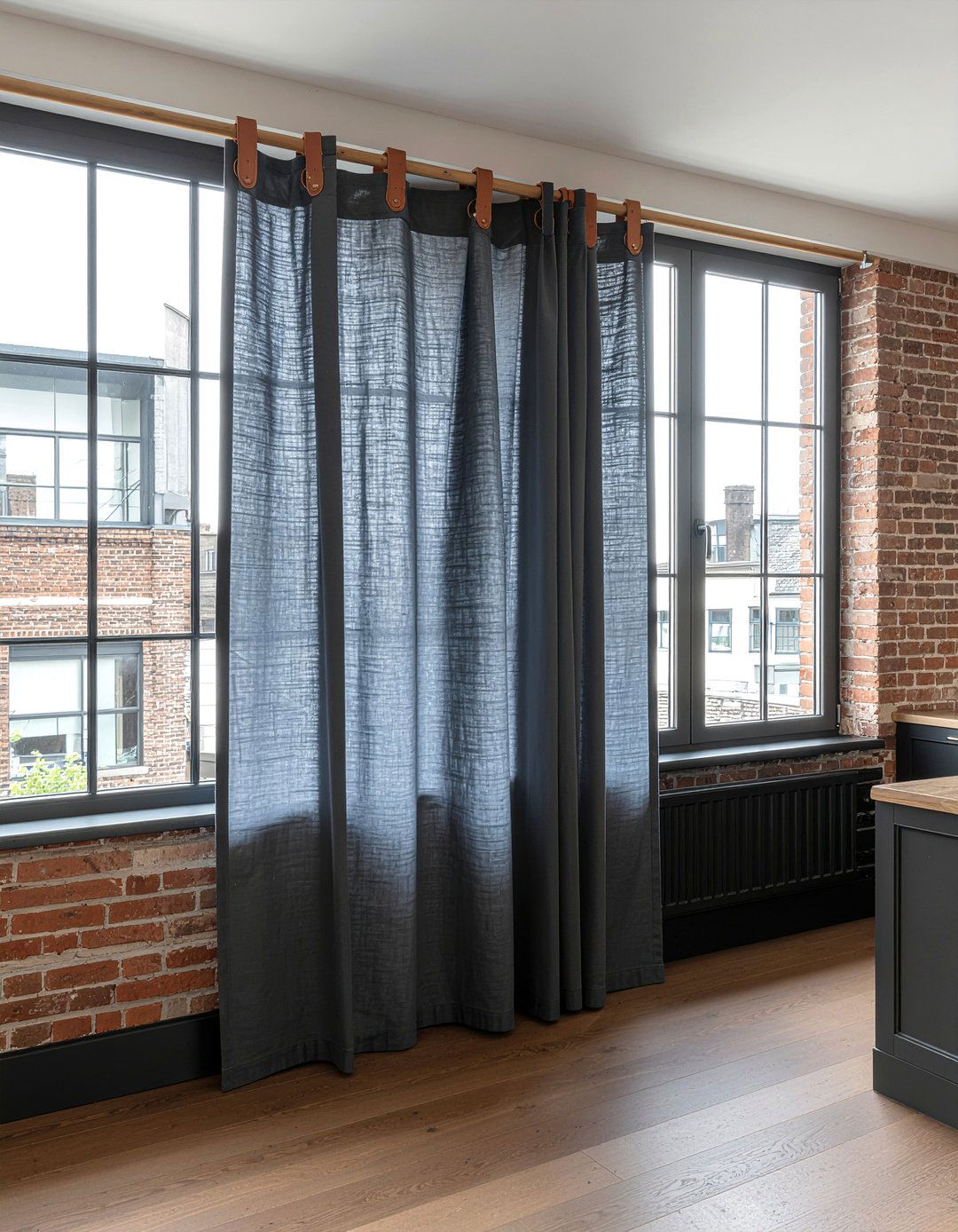 Leather Tab Cafe Curtain - 30 kitchen cafe curtain ideas