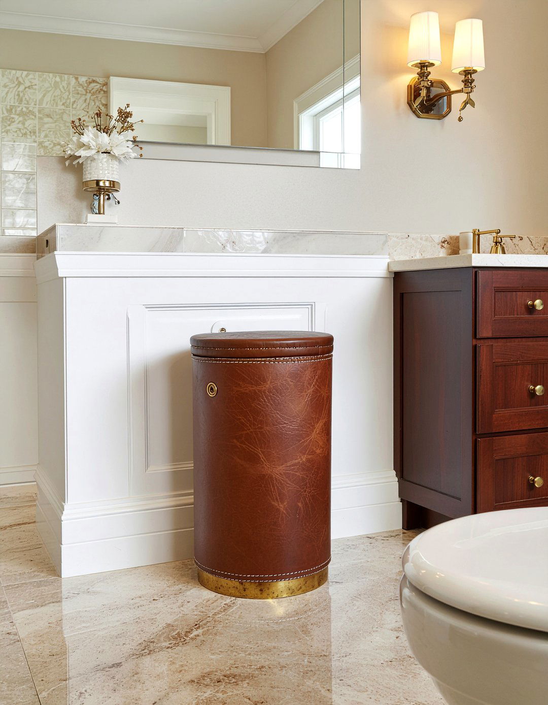 Leather Wrapped Trash Can - 30 bathroom trash can ideas