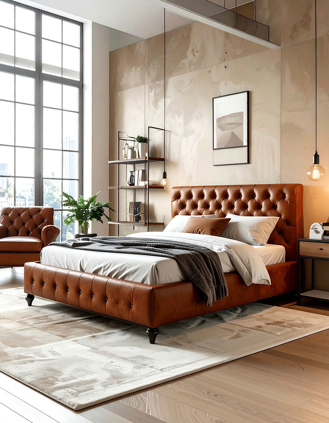 Leather accent industrial bedroom - 30 industrial beige bedroom ideas