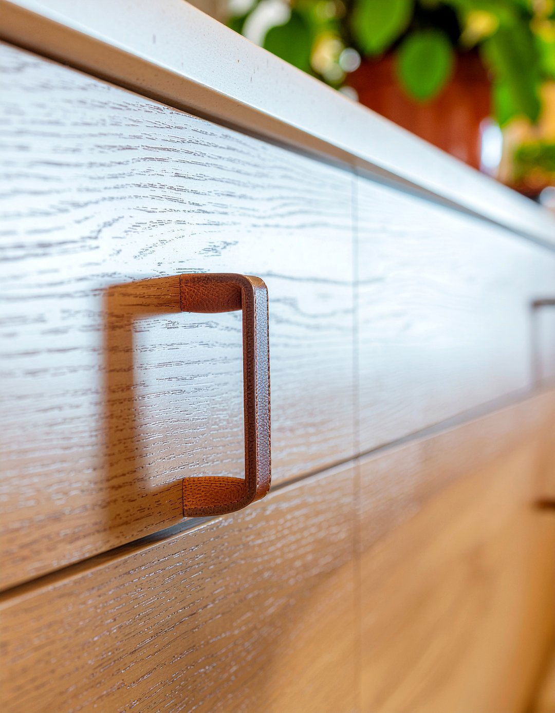 Leather and oak kitchen hardware - 30 mixed material kitchen ideas