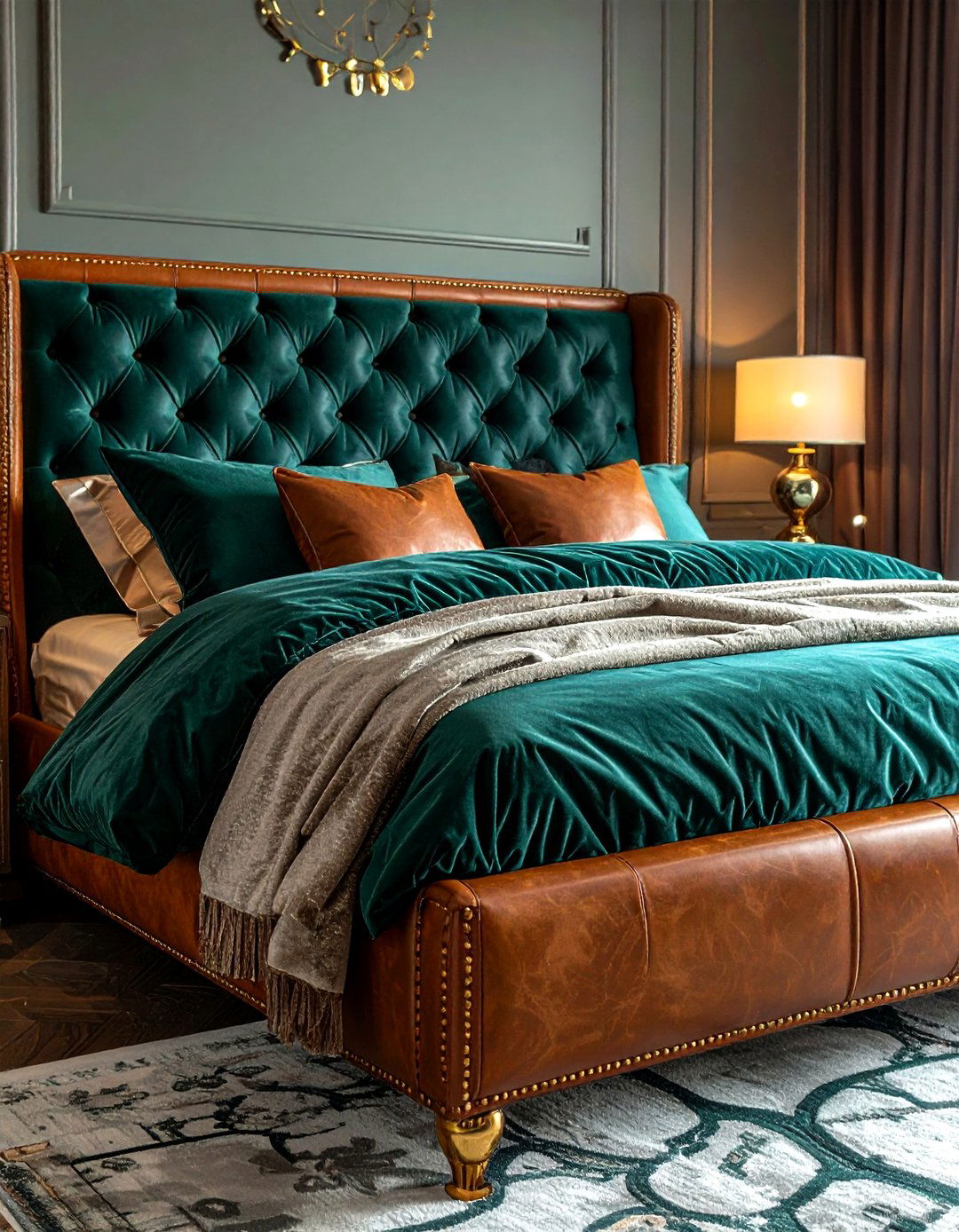 Leather and velvet headboard - 30 mixed material bedroom ideas