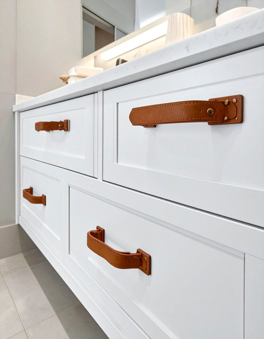 Leather cabinet hardware - 30 leather decor ideas