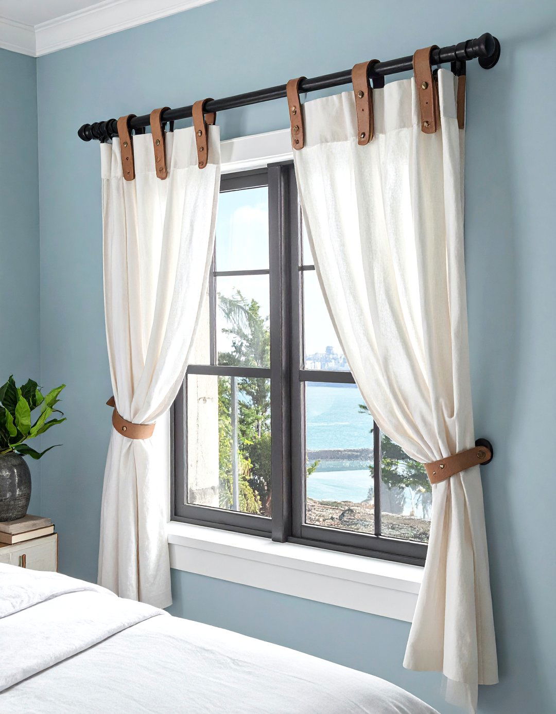 Leather curtain rod straps - 30 leather decor ideas