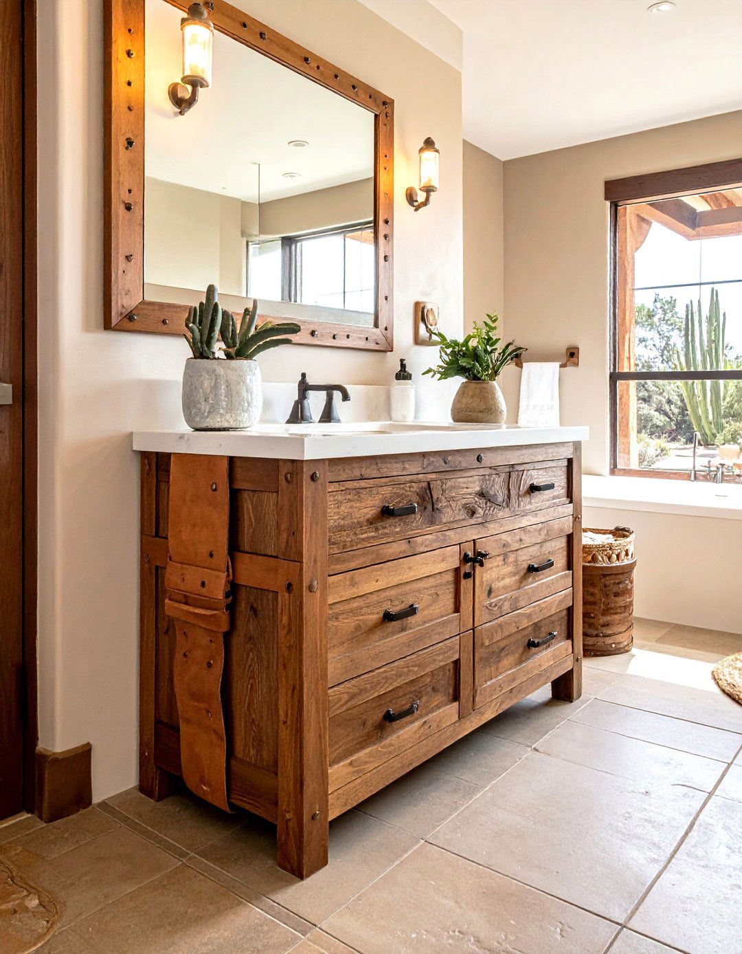 Leather drawer pulls - 30 southwestern bathroom ideas