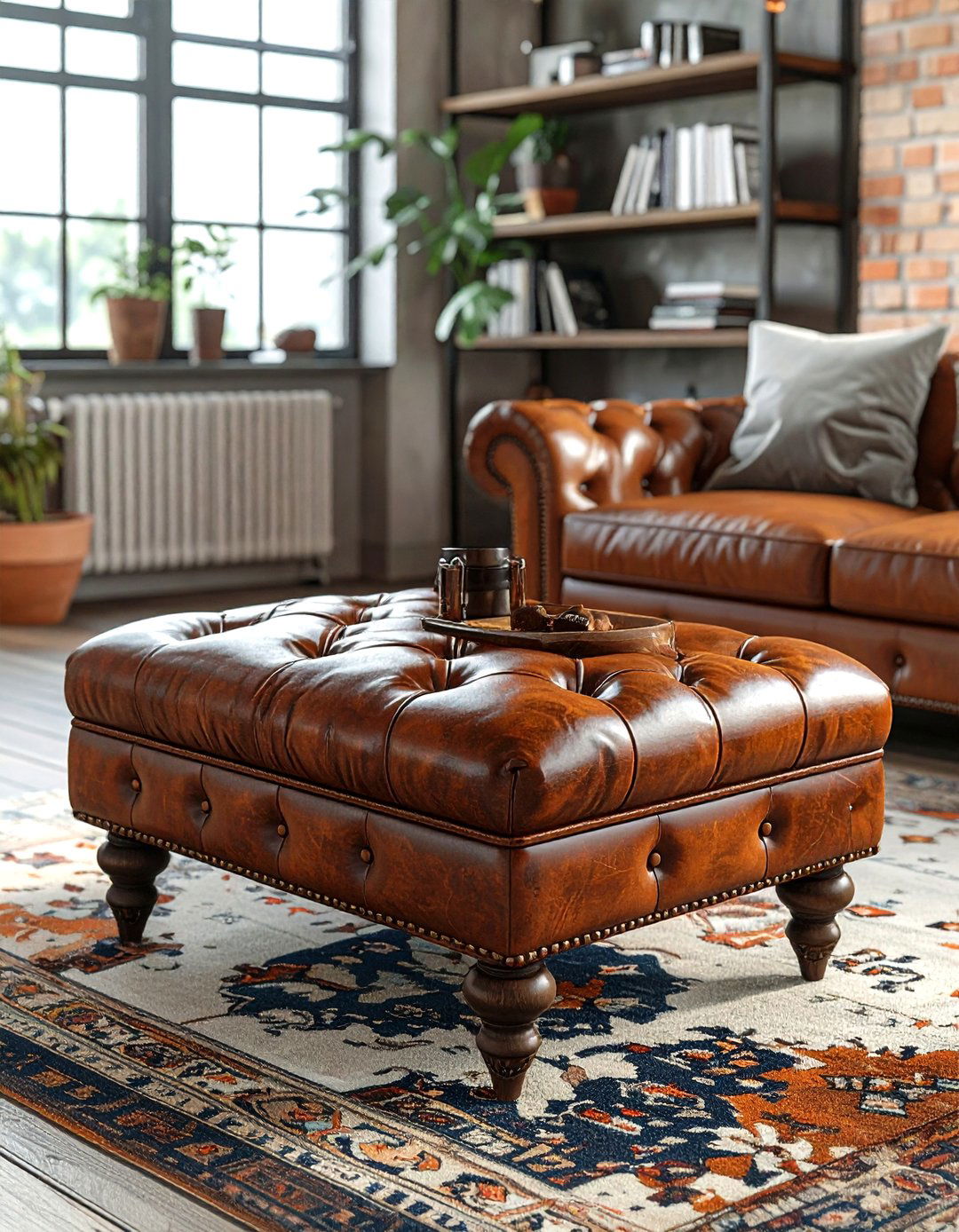 Leather ottoman - 30 living room guest seating ideas