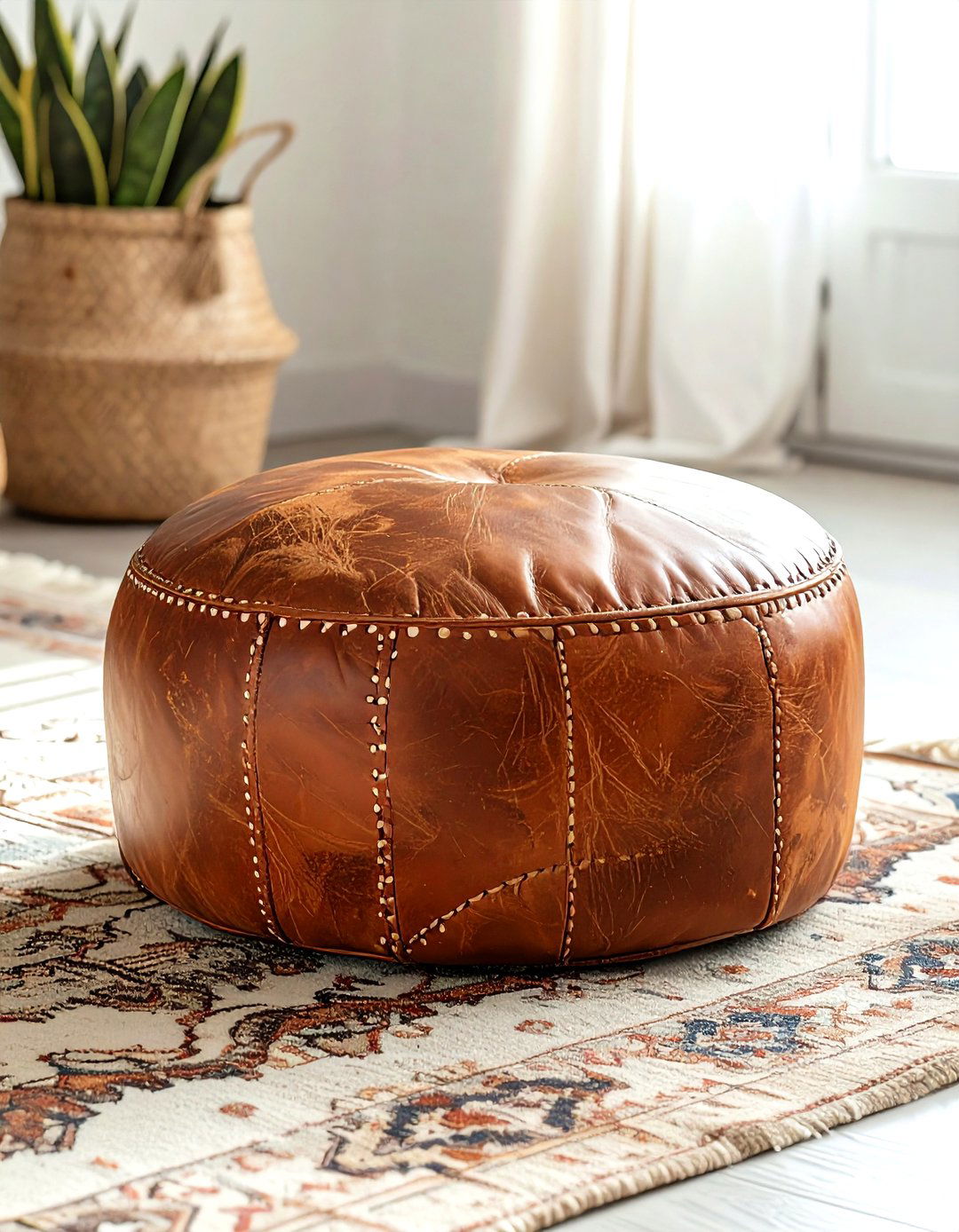 Leather ottoman pouf - 30 decor enhancement ideas
