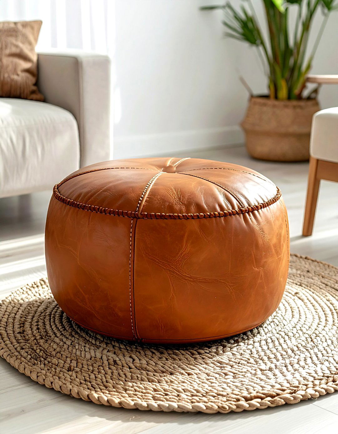 Leather pouf - 30 leather decor ideas
