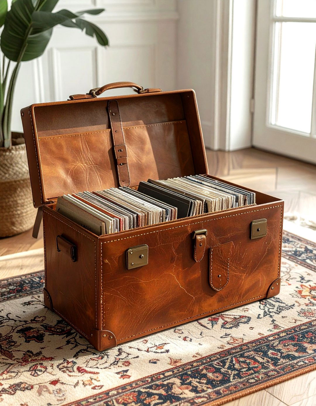 Leather record carrier - 30 record collection display ideas