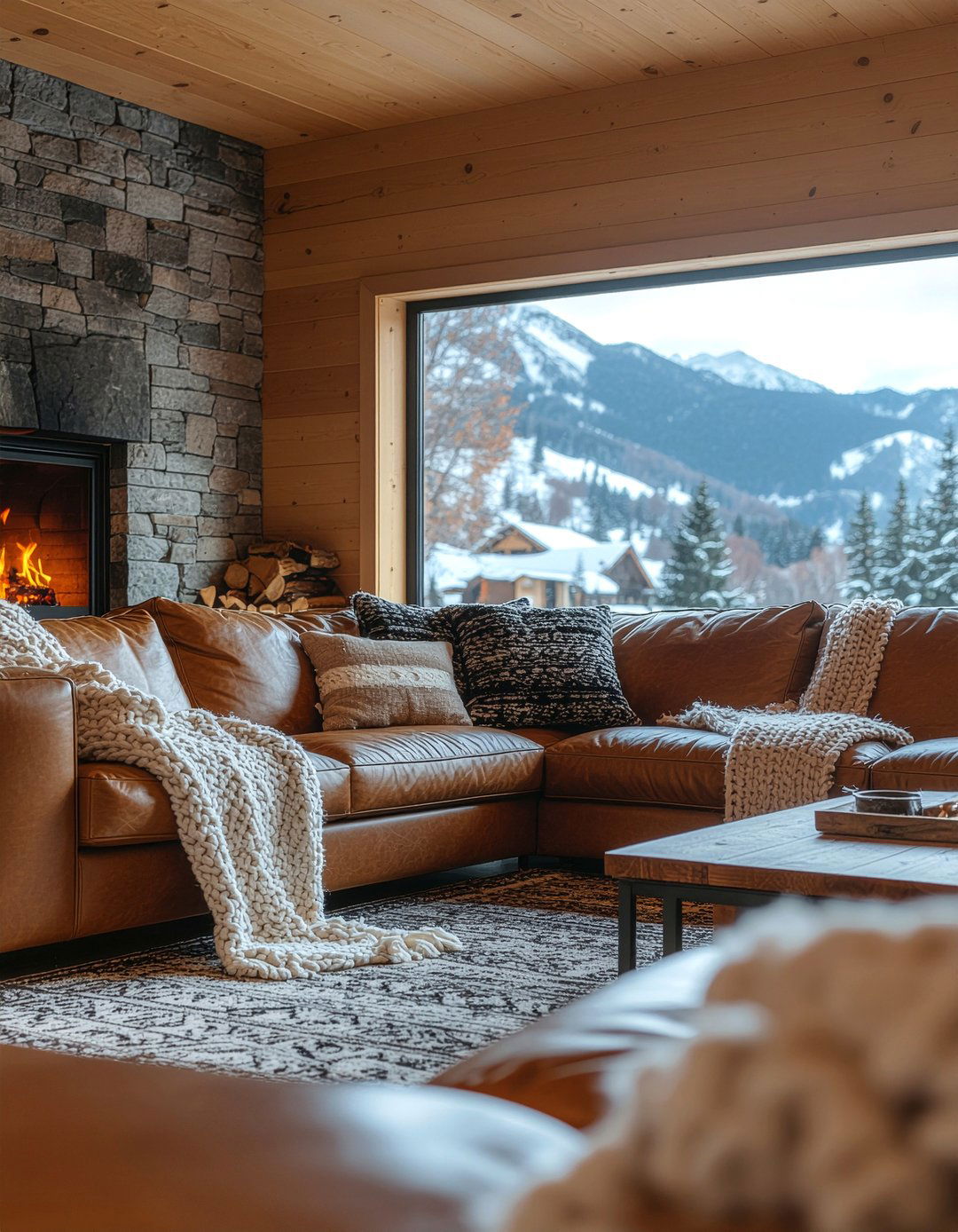 Leather sofa set - 30 mountain house living room ideas