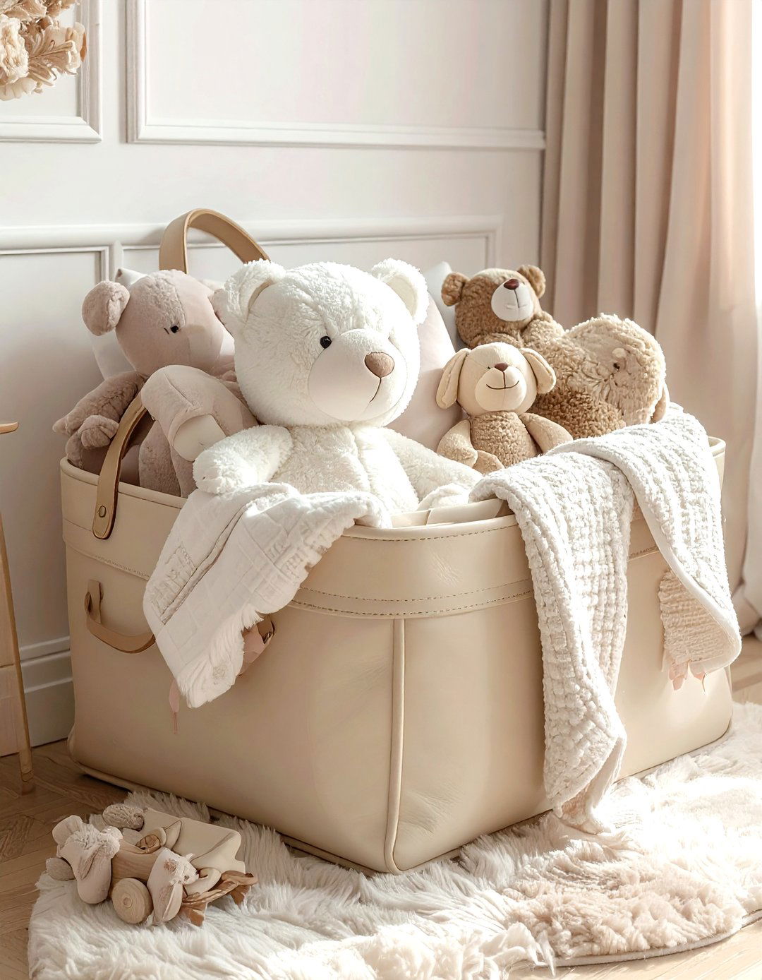 Leather storage basket - 30 leather decor ideas