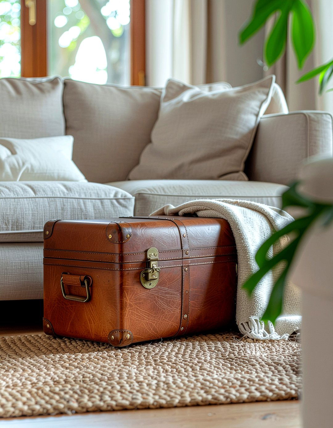 Leather storage trunk - 30 living room storage box ideas