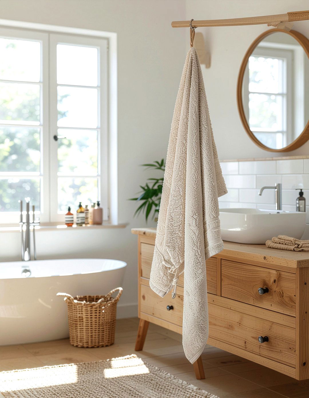 Leather strap hanger - 30 bathroom towel display ideas