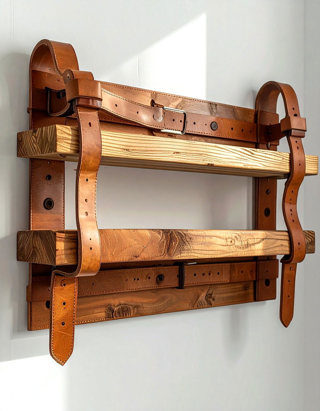 Leather strap shelving - 30 handmade decor ideas