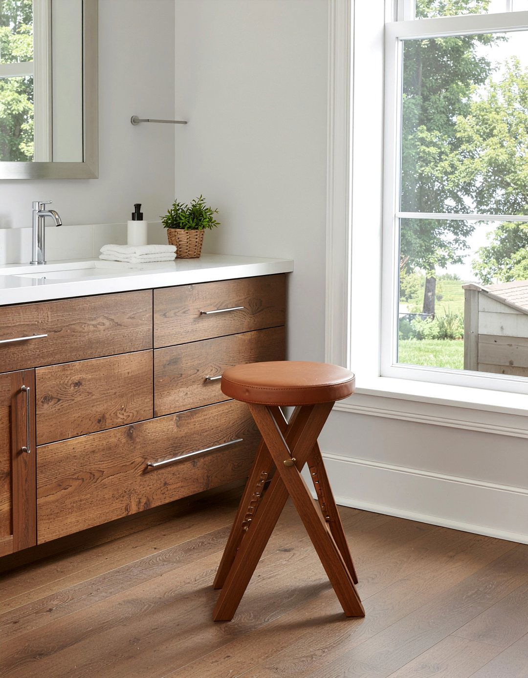 Leather vanity stool - 30 bathroom chair ideas