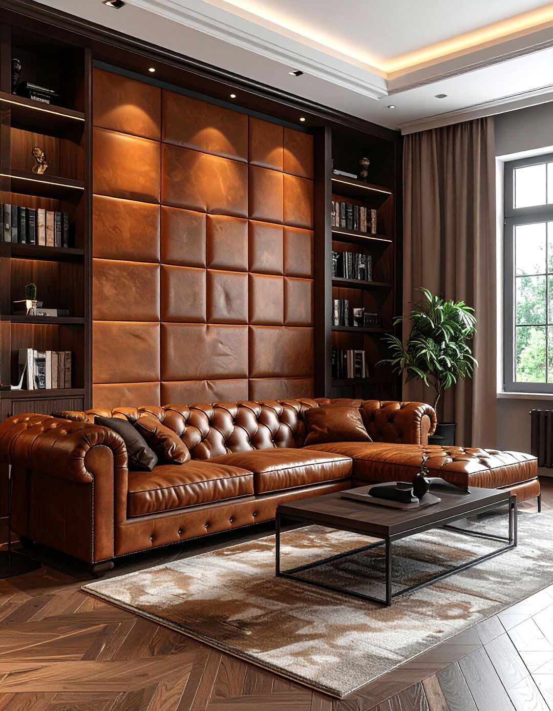 Leather wall tiles - 30 living room textured walls