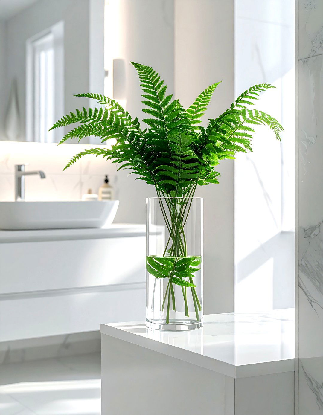Leatherleaf Fern Vase - 30 bathroom fern ideas