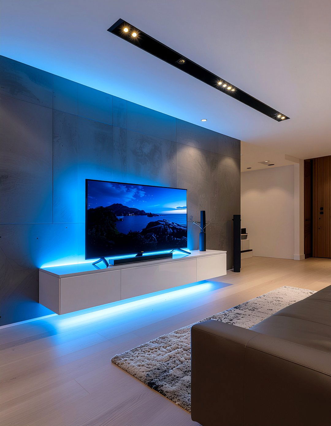 Led Backlit Floating Cabinet - 30 living room floating tv unit ideas