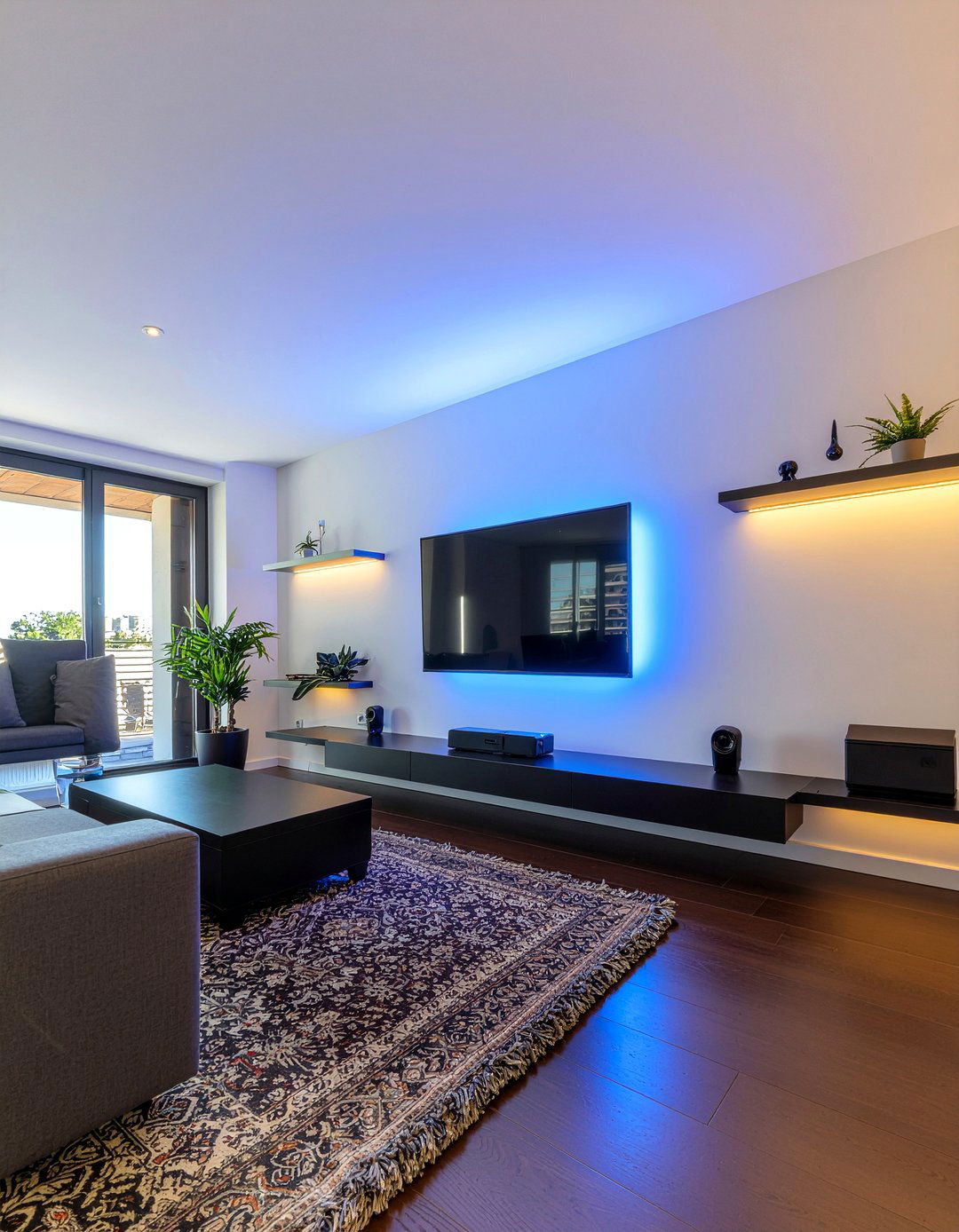 Led Backlit Media Wall - 30 living room entertainment wall ideas