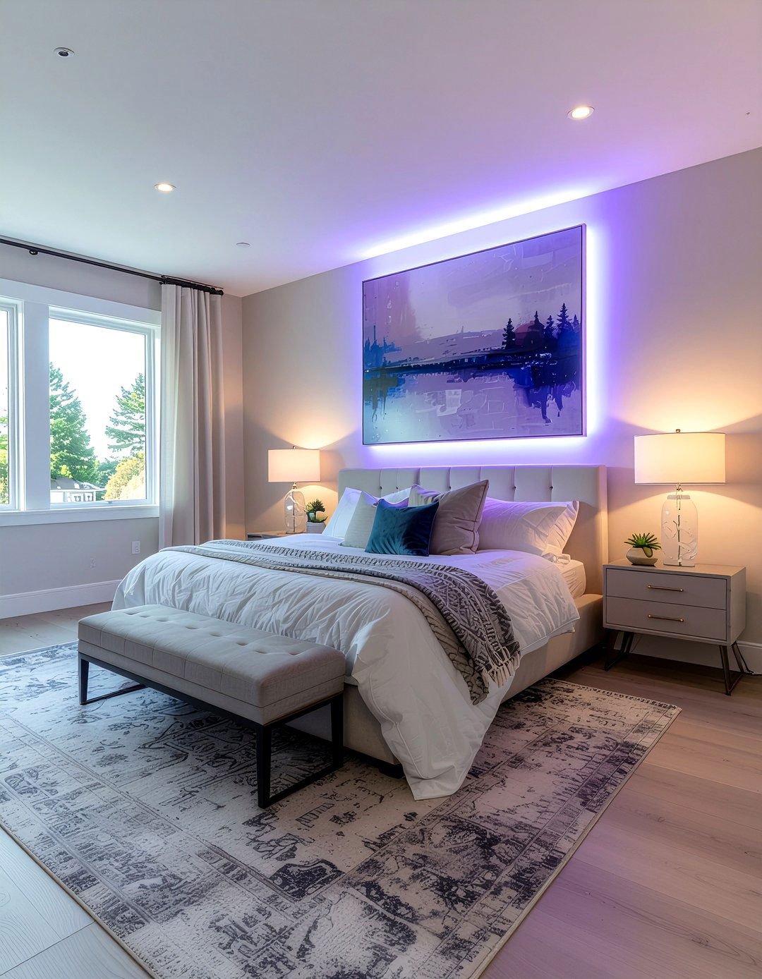 Led lights behind wall art - 30 bedroom led strip lights ideas