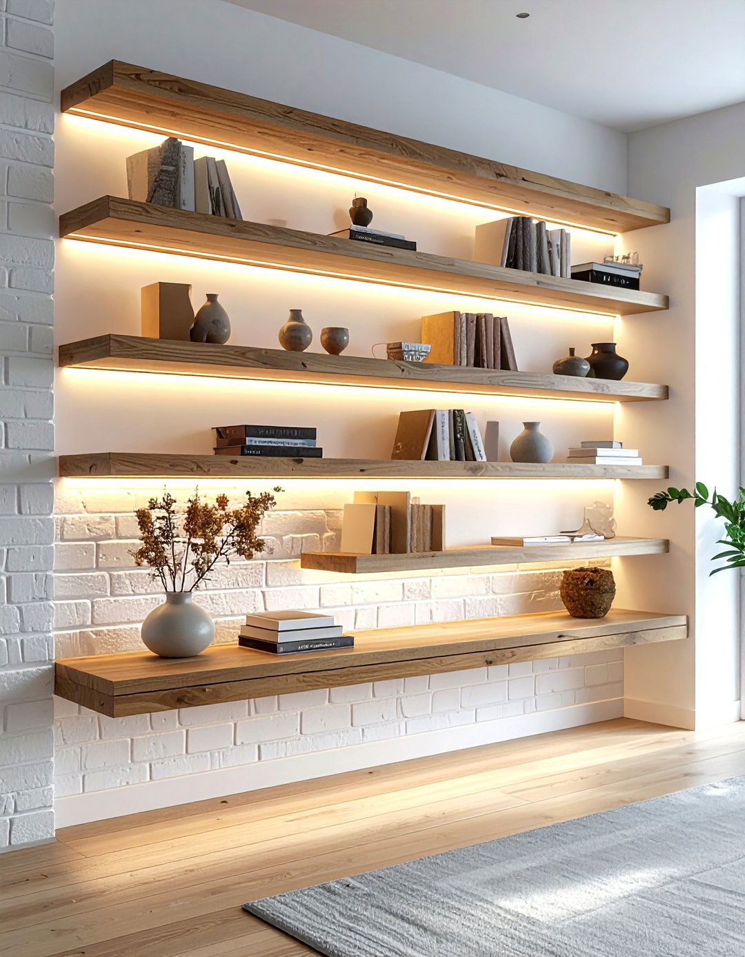 Led lights for floating shelves - 30 living room led strip lights ideas