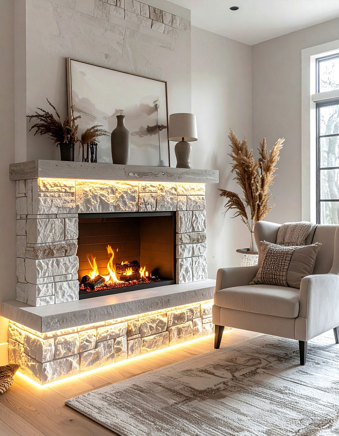 Led strips for fireplace mantle - 30 living room led strip lights ideas