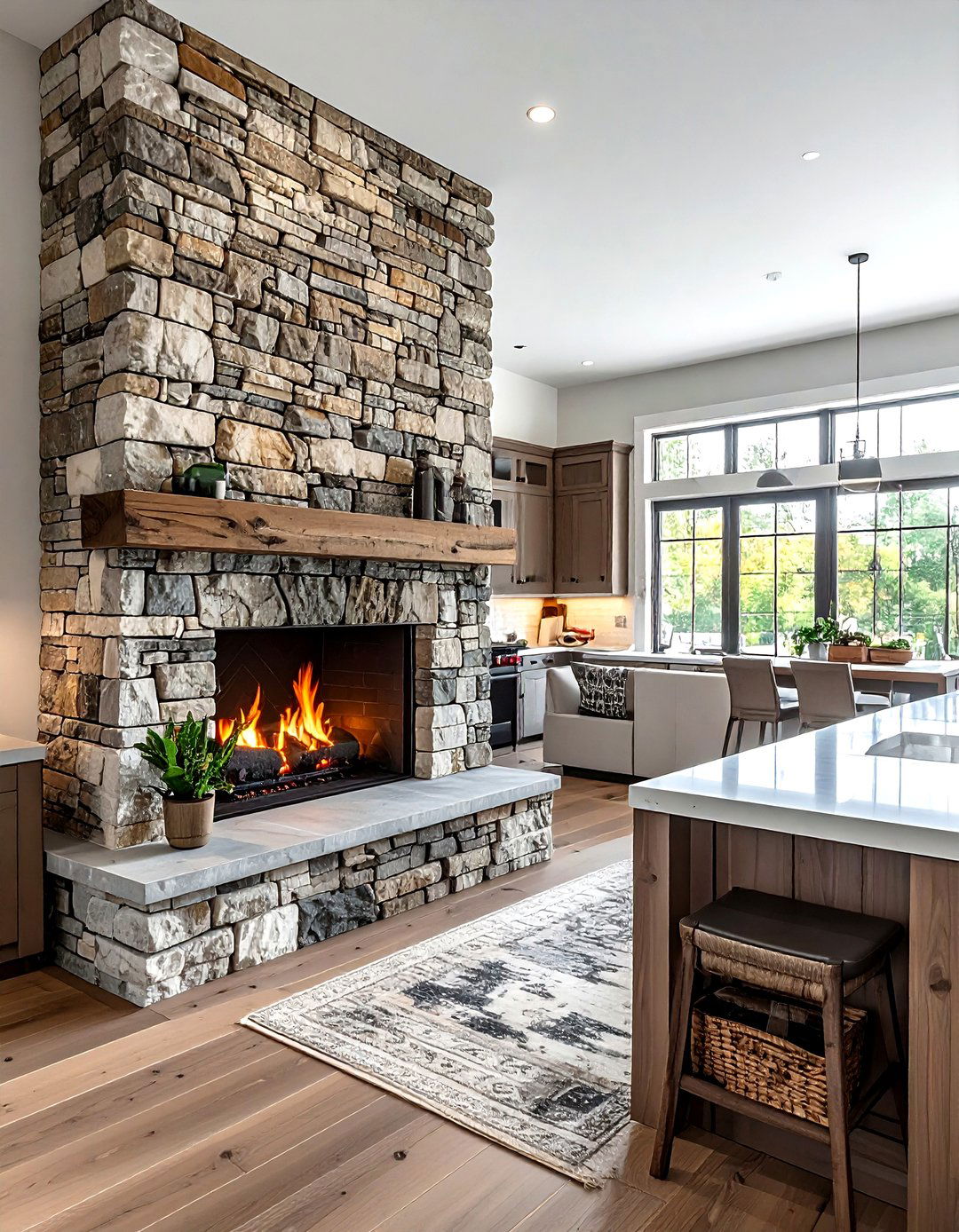 Ledge stone kitchen fireplace - 30 kitchen stone wall ideas