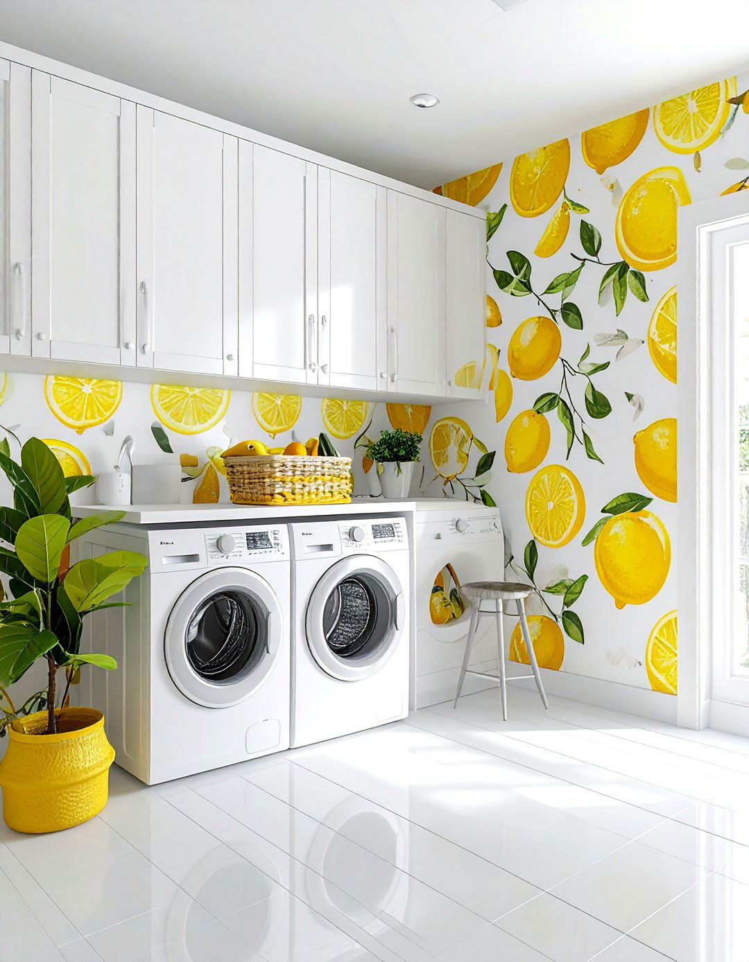 Lemon Print Laundry Room - 30 peel and stick wallpaper ideas
