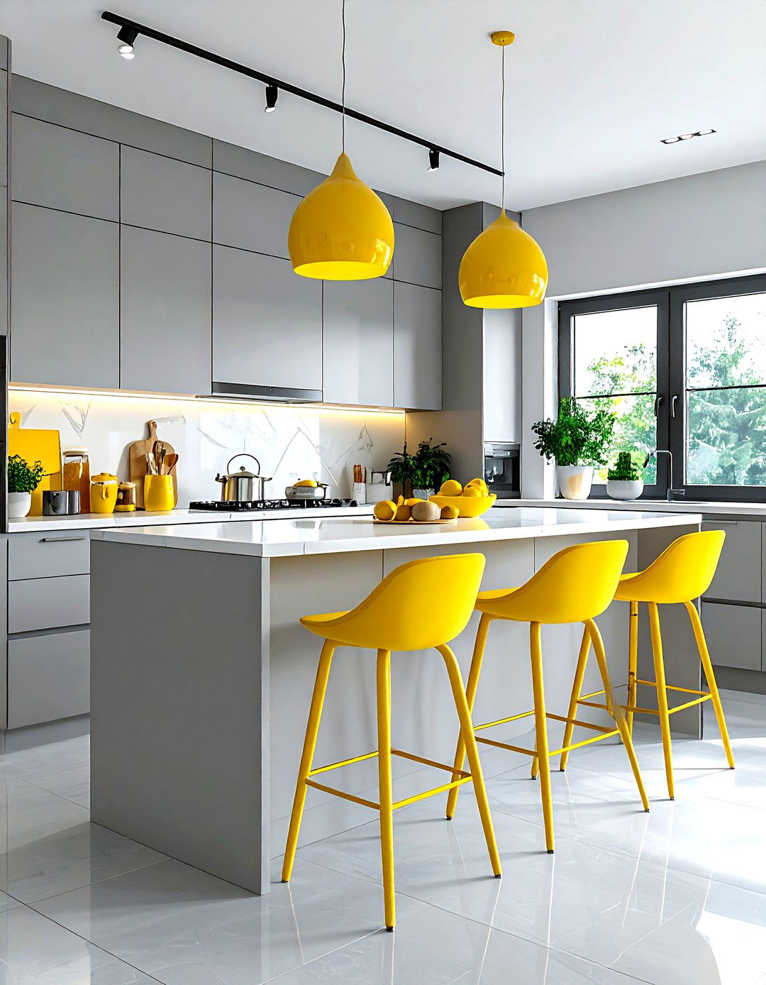 Lemon Yellow Light Grey Kitchen - 30 cool color scheme ideas