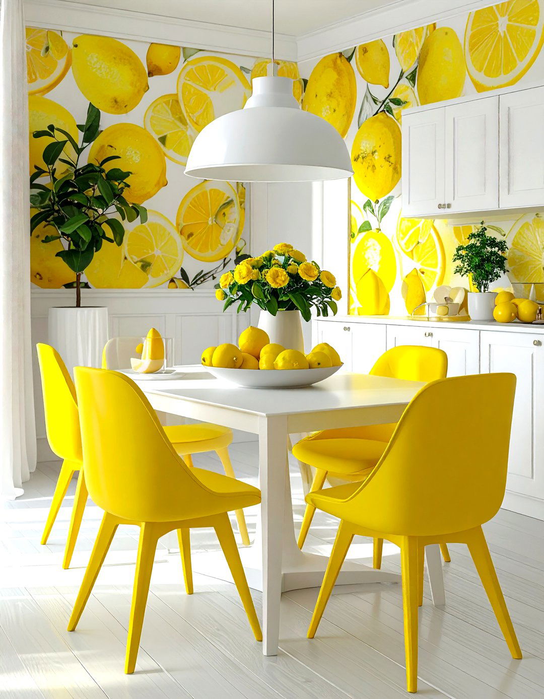 Lemon yellow and white dining room - 30 yellow and white dining room ideas