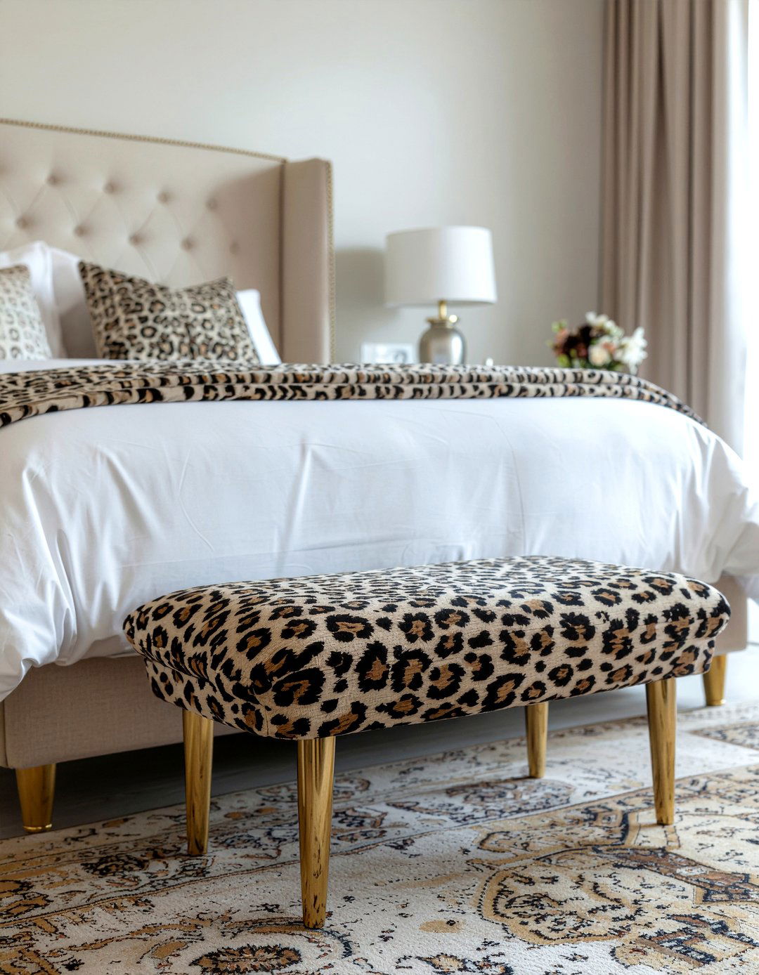Leopard Print Ottoman - 30 Hollywood regency bedroom ideas