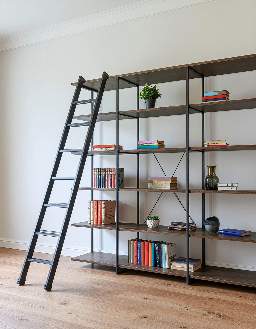 Library style ladder wall unit - 30 living room wall unit ideas