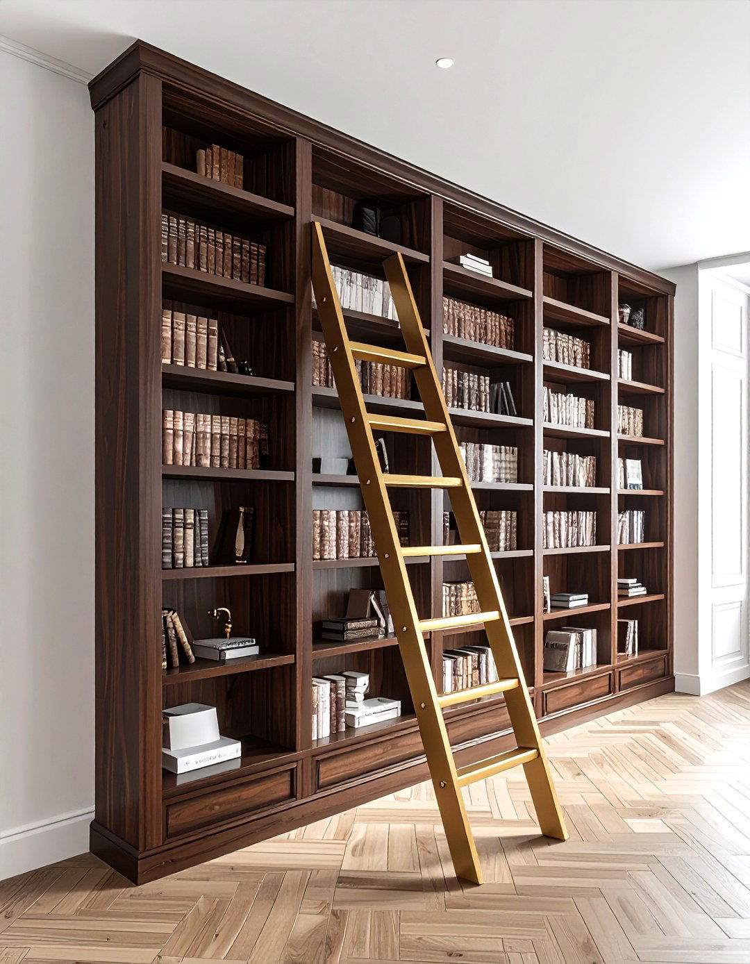 Library wall ladder - 30 luxurious decor ideas