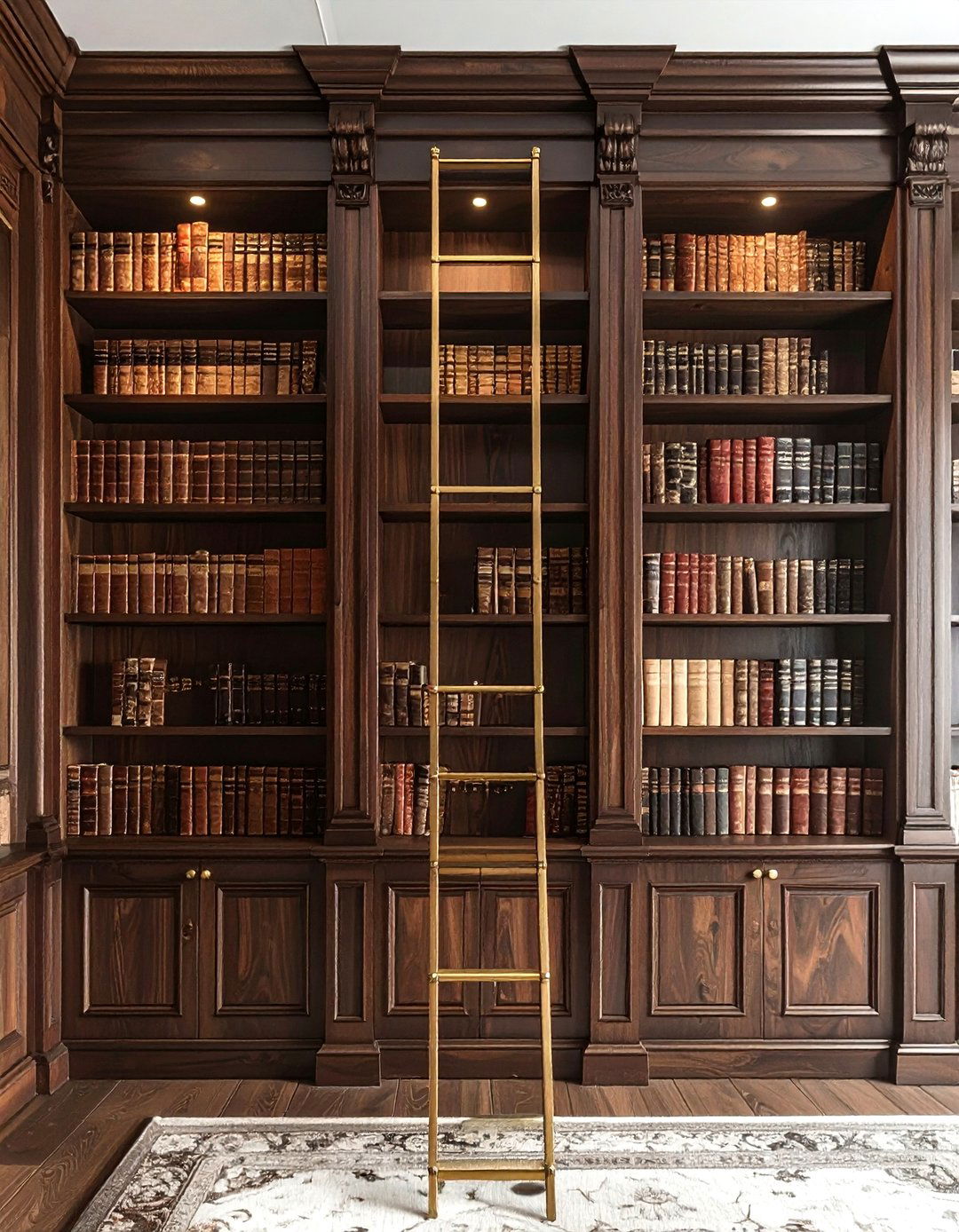 Library wall with ladder - 30 living room built-in storage ideas