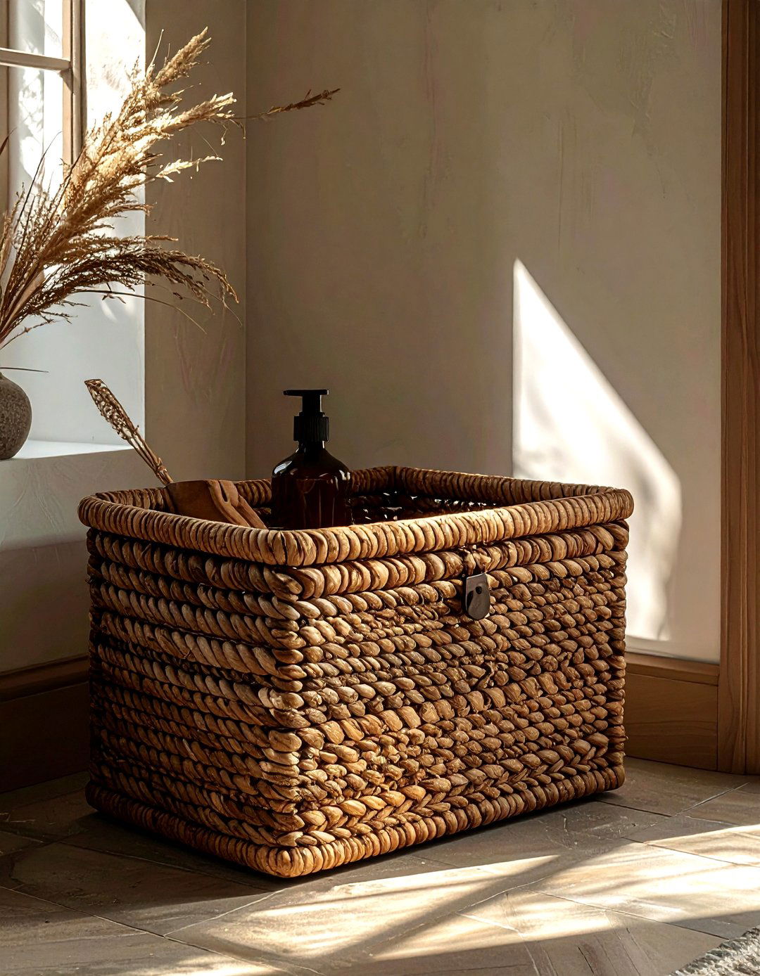 Lidded Wicker Basket - 30 living room storage basket ideas