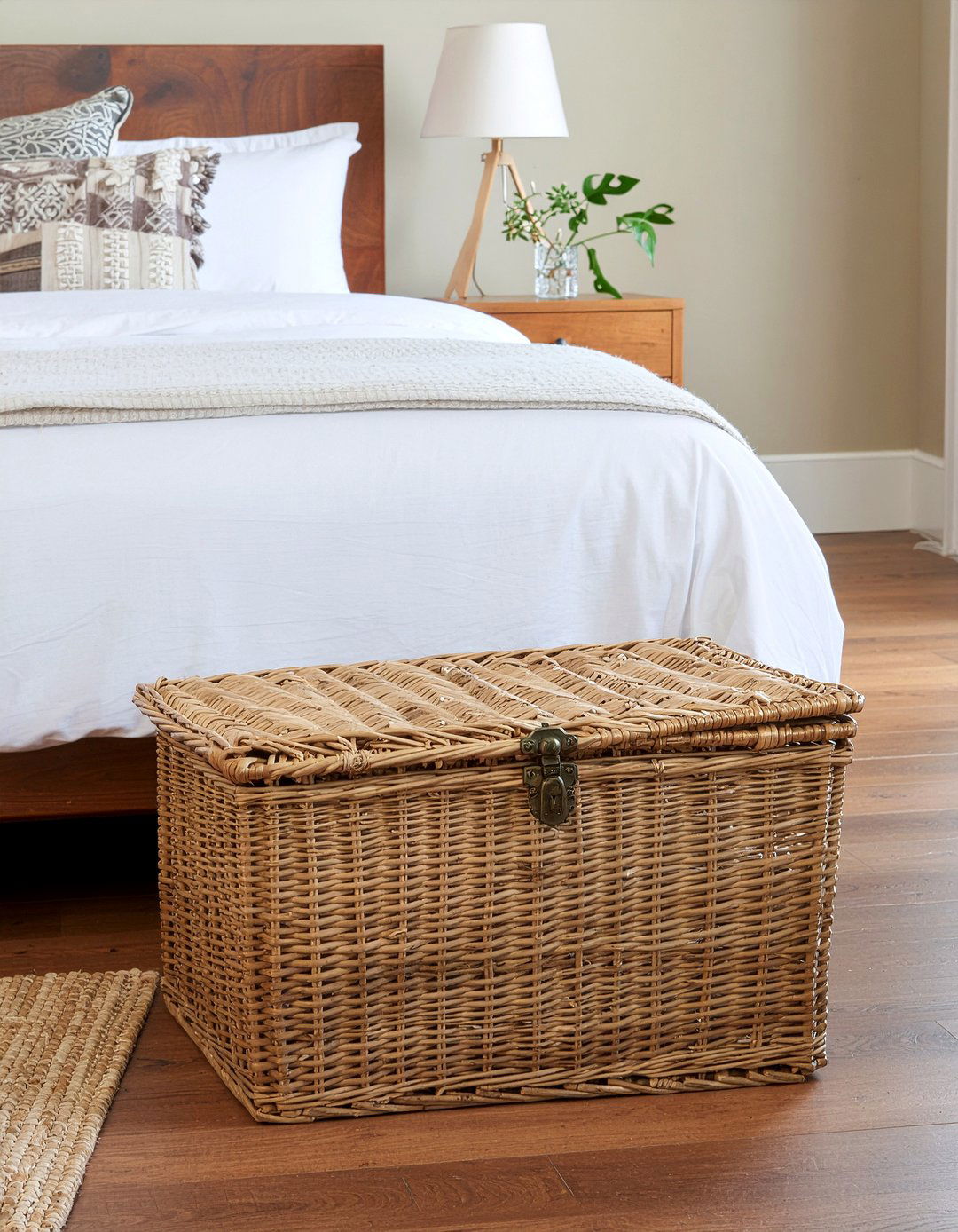 Lidded Wicker Storage Chest - 30 bedroom storage baskets