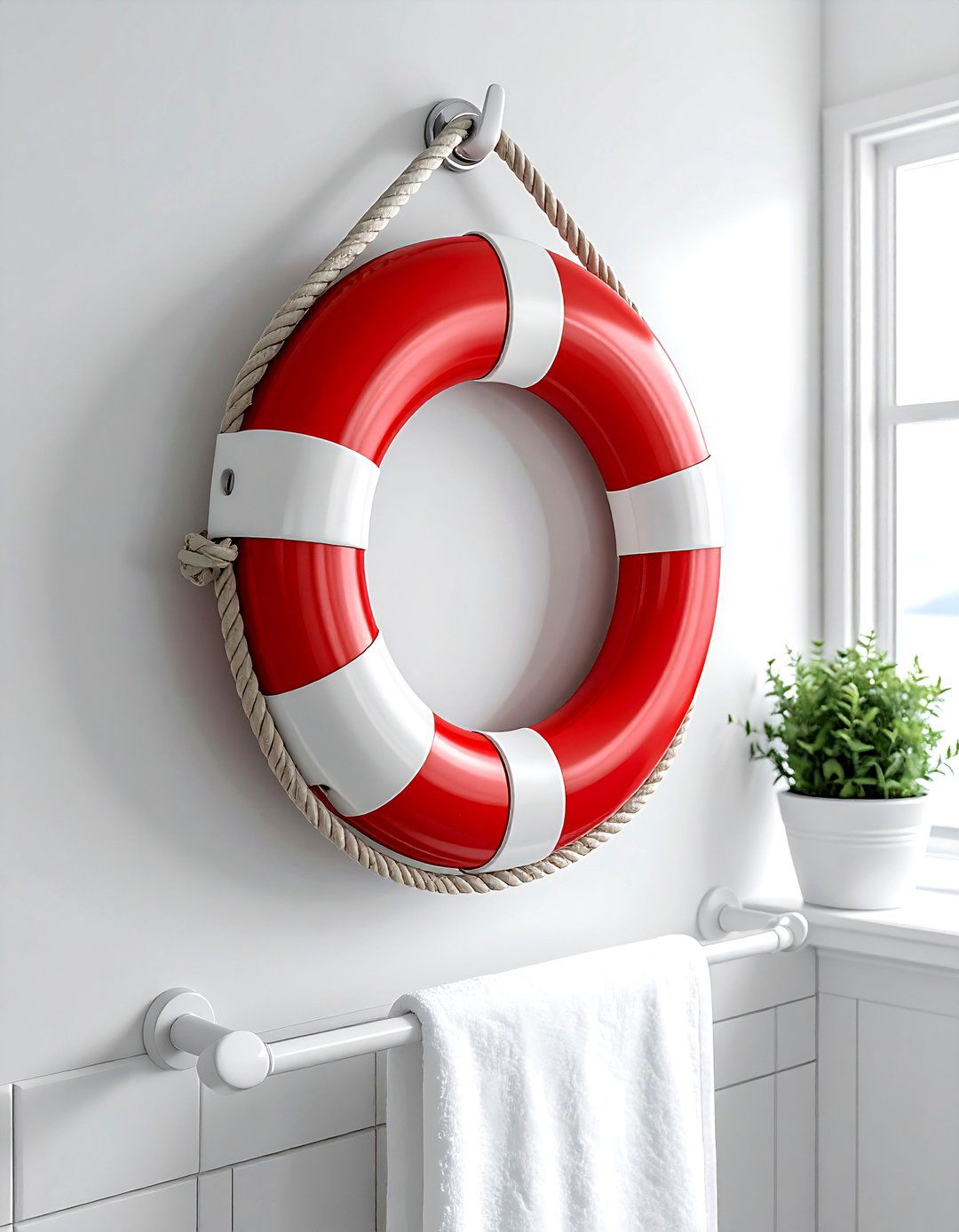 Life Ring Wall Hanging - 30 nautical bathroom ideas