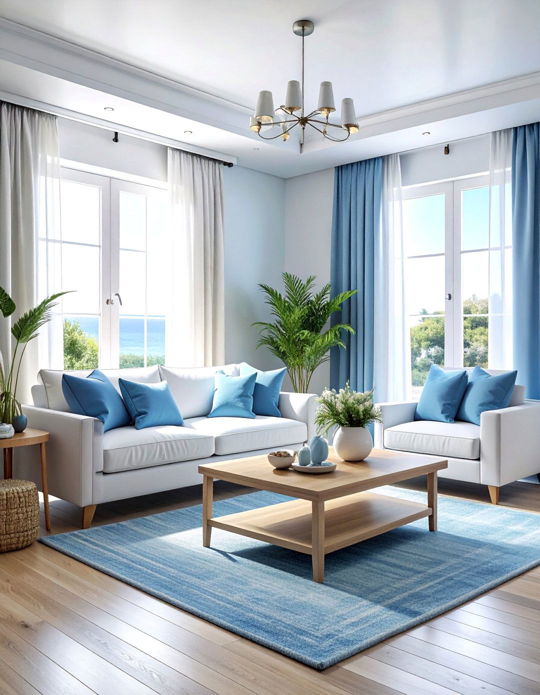 Light Airy Coastal Living Room - 30 coastal blue living room ideas